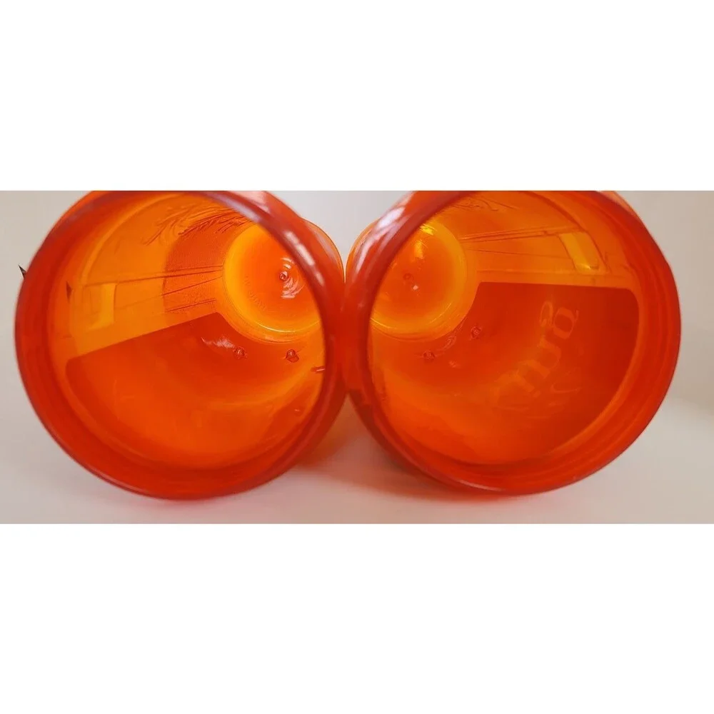 PA Renaissance Faire 2015 Souvenir Cup 2pc Set Pair Embossed Logo Plastic Orange
